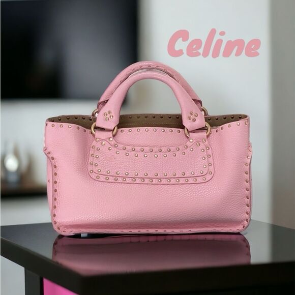 AUTHENTIC CELINE PINK LEATHER BOOGIE TOTE SATCHEL BAG GROMMET EMBELLISHED - Picture 3 of 14